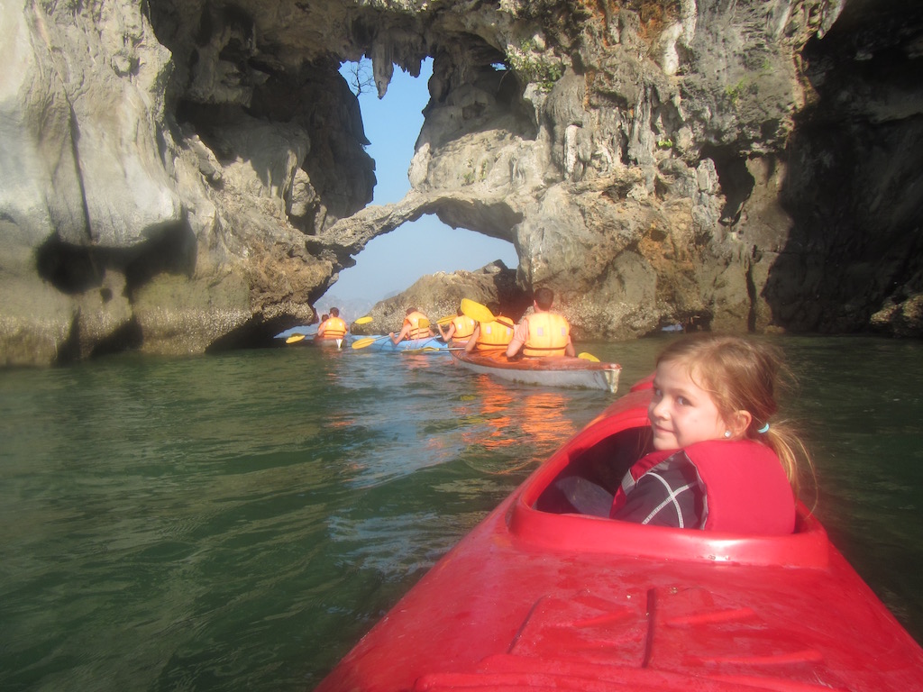 Lily in the kayak in Halong Bay